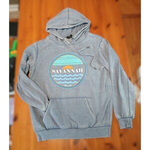 Distressed Savannah Hoodie Heather Slate Blue GA Southern Charm Pullover Size M